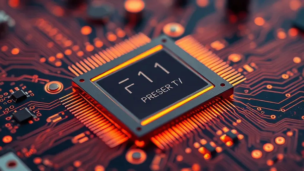 Close-up of a high-tech mobile processor chip with glowing c
